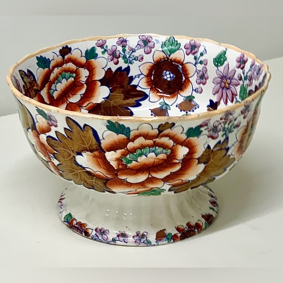 19th Century Antique Gaudy Welsh Embossed Design Scalloped Pedestal Footed Bowl - Picture 2 of 16